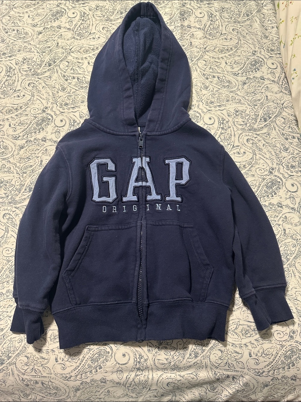 GAP Navy Blue Hooded Zip-Up Sweatshirt with Appliqué